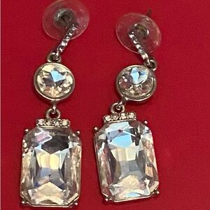 Elegant Silver Crystal Rectangular Drop Earrings